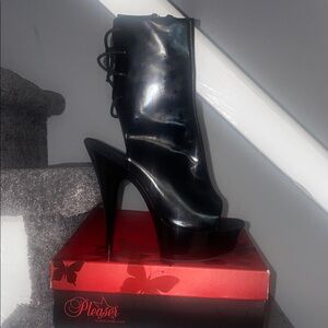 Pleaser Shiny Black Lace-Up Heels